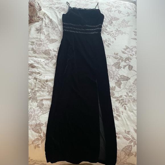 Vintage Black Velvet Cutout Maxi Dress 8 Whimsigoth Formal Vamp Witchy 90s Glam - Picture 1 of 6